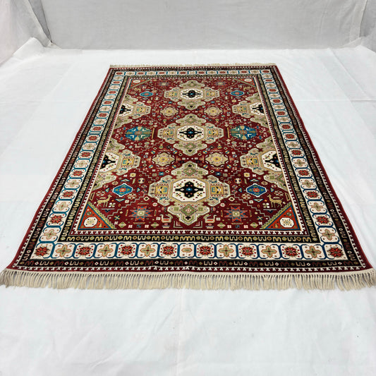 7 ft x 10 ft Red Persian 1200 Reed Acrylic Rug, Qashqai Geometric Carpet