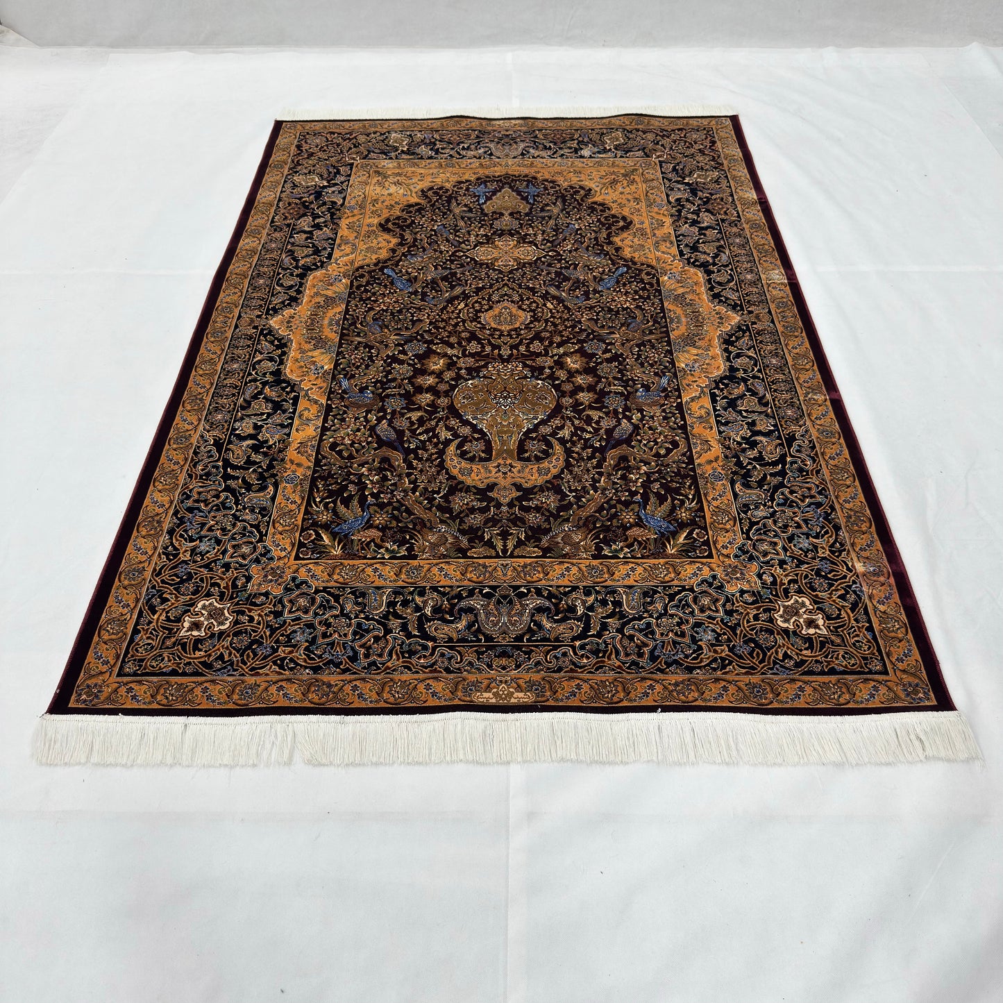 Persian Silk Abresham Rug 5 ft x 8 ft | 1600 Reed Iranian Floral Design