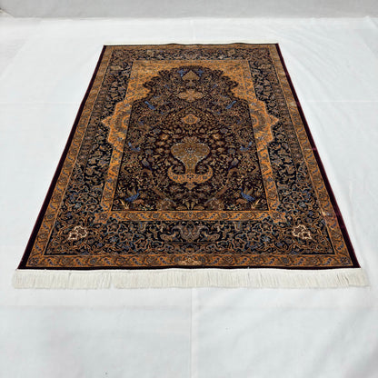 Persian Silk Abresham Rug 5 ft x 8 ft | 1600 Reed Iranian Floral Design