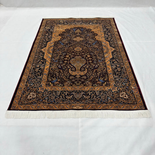 Persian Silk Abresham Rug 5 ft x 8 ft | 1600 Reed Iranian Floral Design