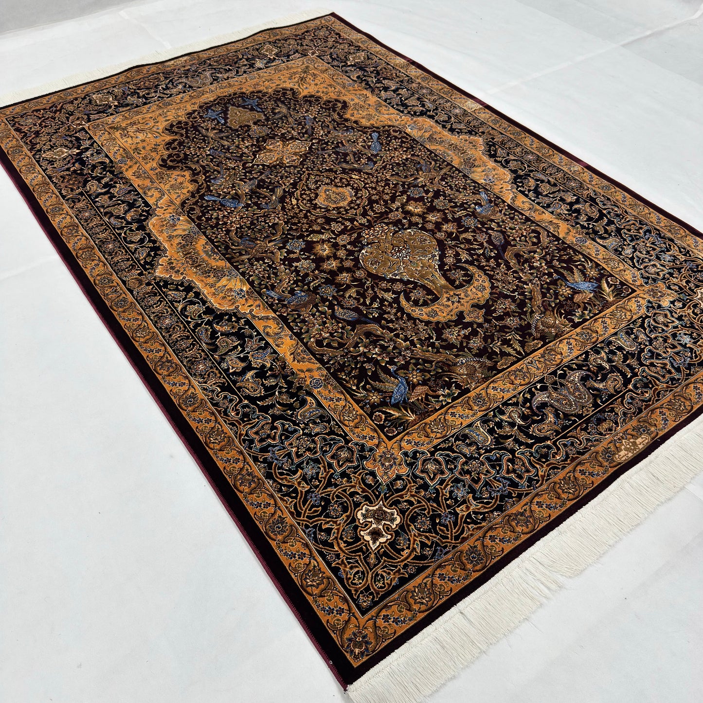 Persian Silk Abresham Rug 5 ft x 8 ft | 1600 Reed Iranian Floral Design
