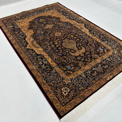 Persian Silk Abresham Rug 5 ft x 8 ft | 1600 Reed Iranian Floral Design