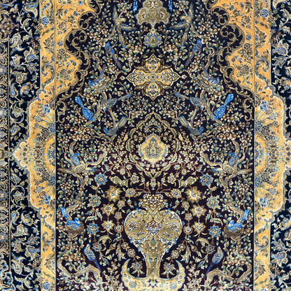Persian Silk Abresham Rug 5 ft x 8 ft | 1600 Reed Iranian Floral Design