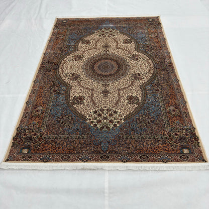 Persian Silk Abresham Medallion Rug 5 ft x 8 ft | 1600 Reed Machine-Made