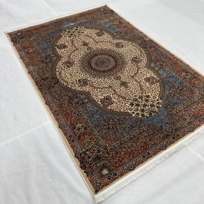 Persian Silk Abresham Medallion Rug 5 ft x 8 ft | 1600 Reed Machine-Made