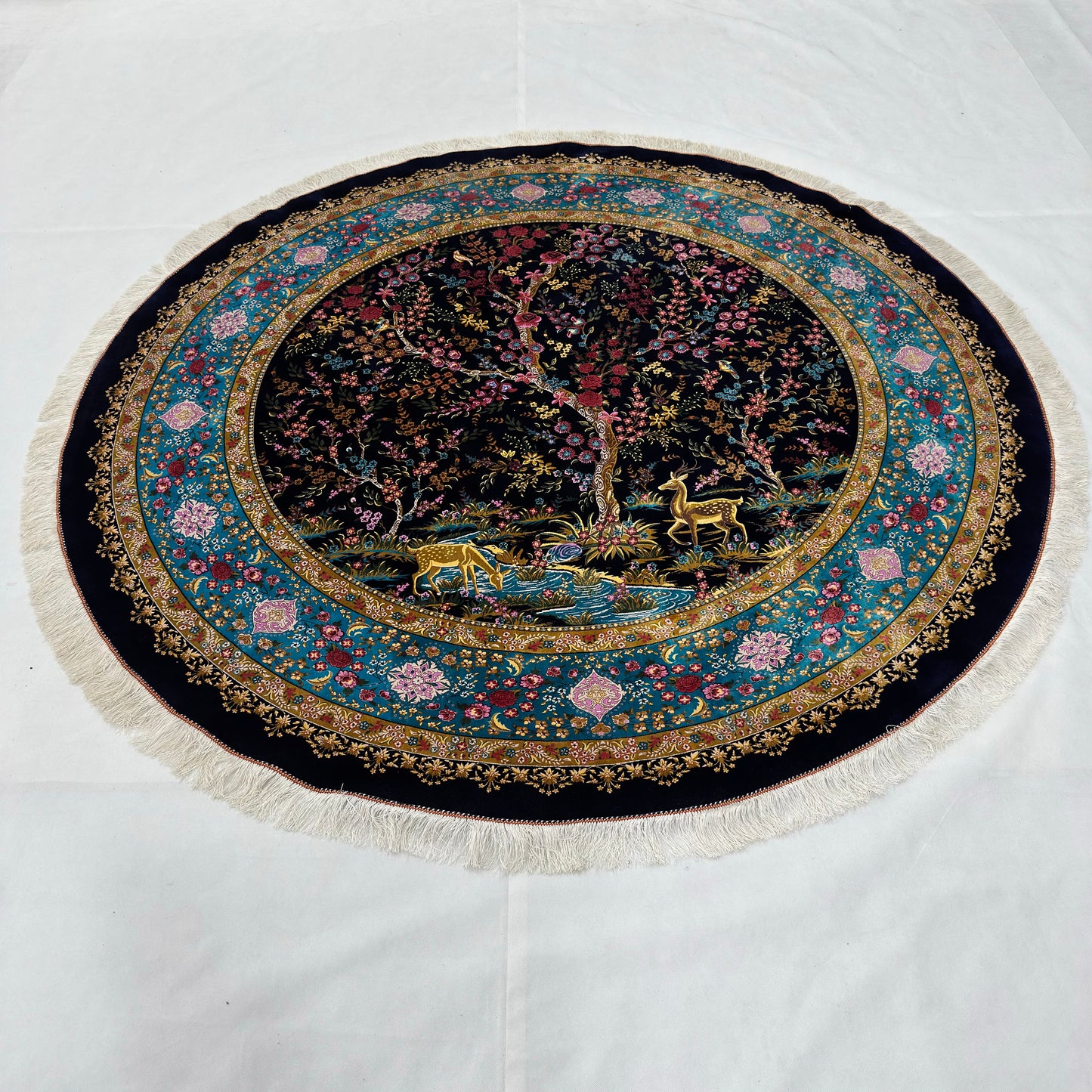 Persian Silk Round Rug 6.5 ft x 6.5 ft | Tree of Life Floral 1600 Reed