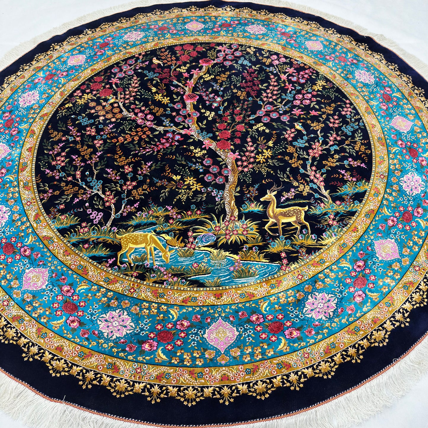 Persian Silk Round Rug 6.5 ft x 6.5 ft | Tree of Life Floral 1600 Reed