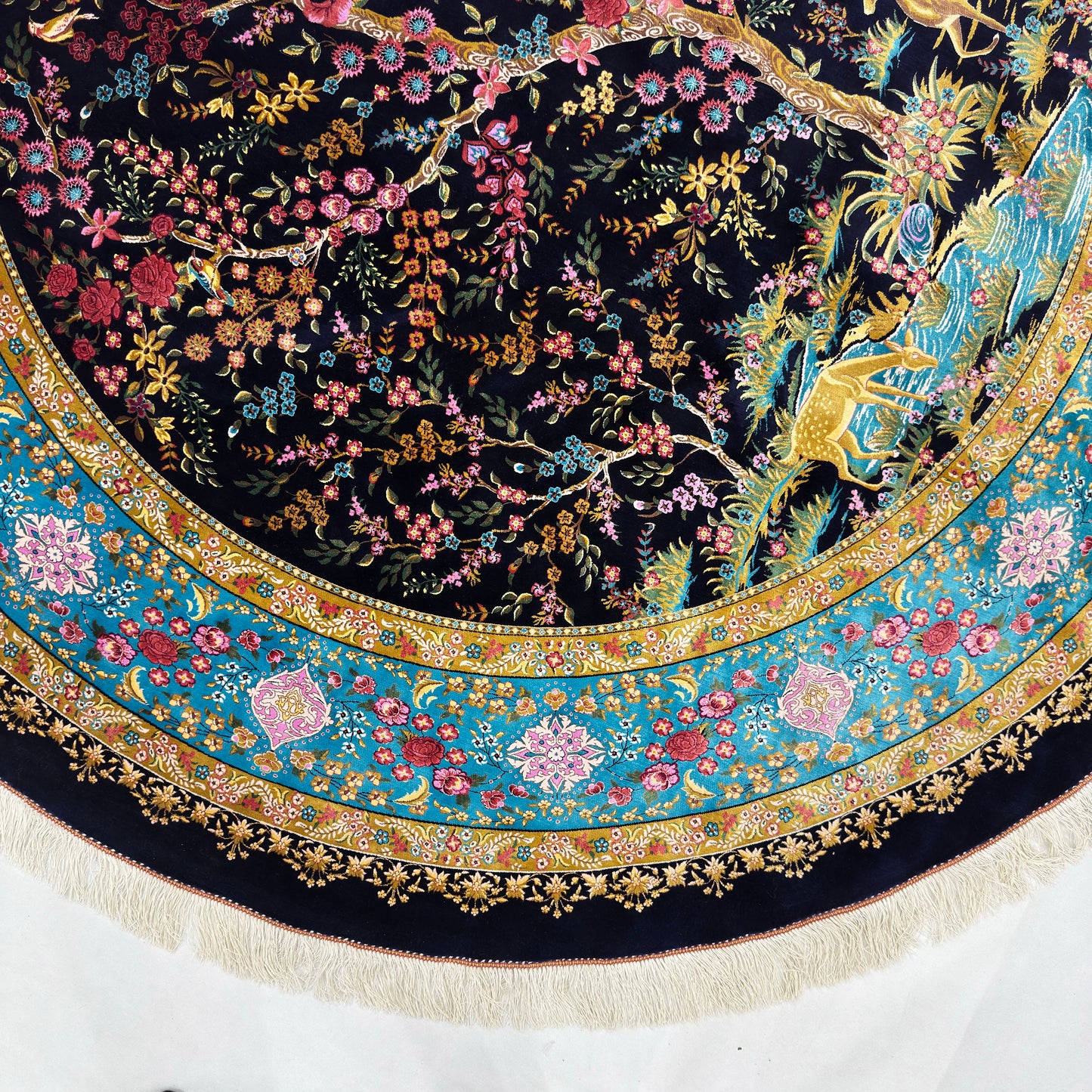 Persian Silk Round Rug 6.5 ft x 6.5 ft | Tree of Life Floral 1600 Reed