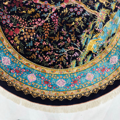 Persian Silk Round Rug 6.5 ft x 6.5 ft | Tree of Life Floral 1600 Reed