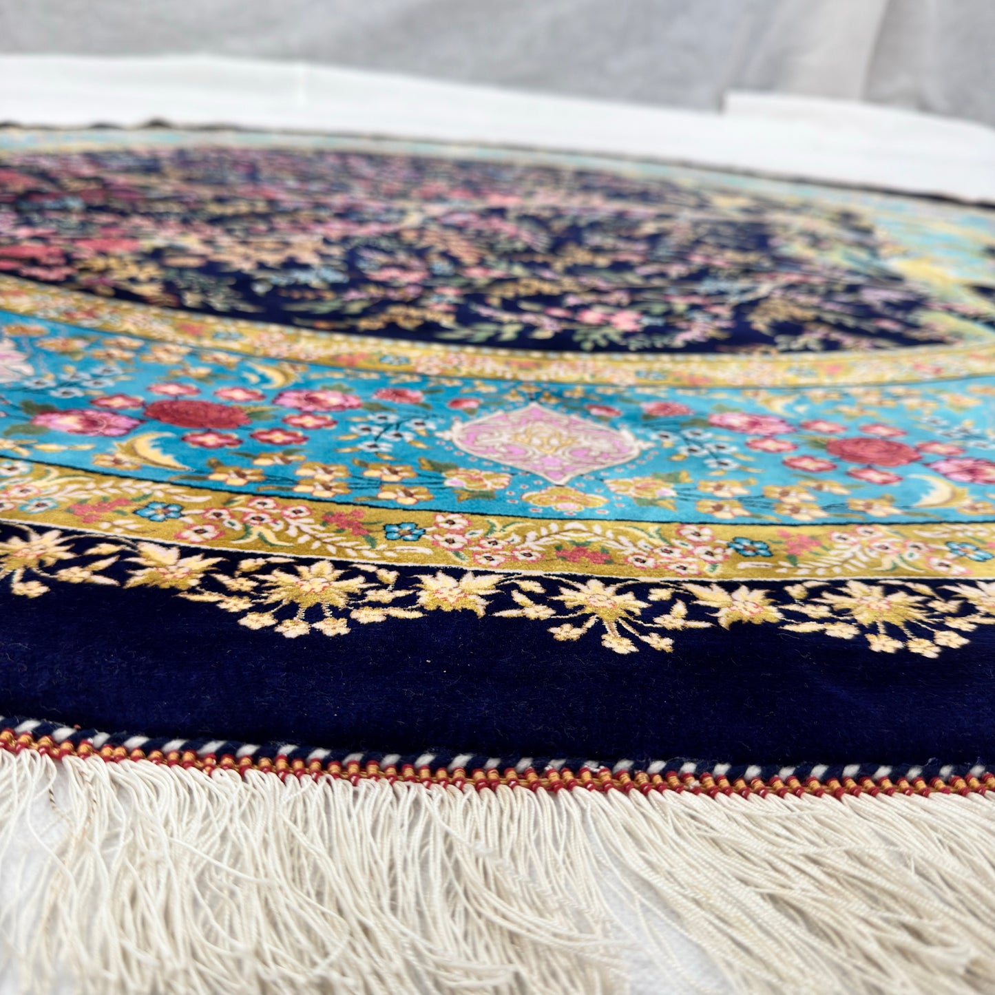Persian Silk Round Rug 6.5 ft x 6.5 ft | Tree of Life Floral 1600 Reed