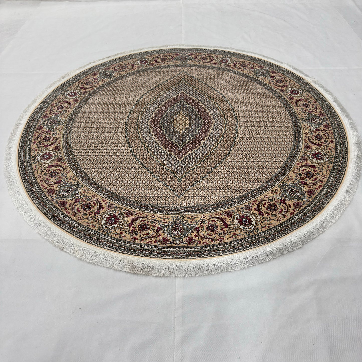 Persian Silk Round Rug 6.5 ft x 6.5 ft | Tabriz Medallion 1600 Reed