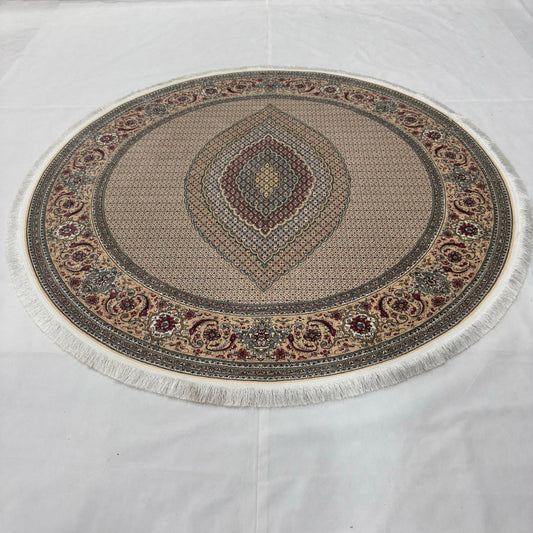 Persian Silk Round Rug 6.5 ft x 6.5 ft | Tabriz Medallion 1600 Reed