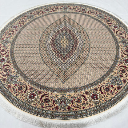 Persian Silk Round Rug 6.5 ft x 6.5 ft | Tabriz Medallion 1600 Reed