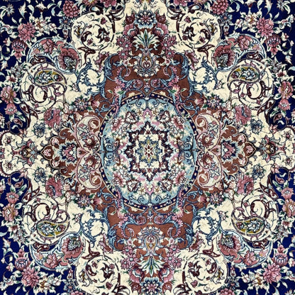 Persian Silk Round Rug 6.5 ft x 6.5 ft | Isfahan Medallion 1600 Reed