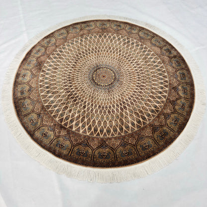 Persian Silk Round Rug | Pure Silk Abresham | 5 ft x 5 ft | 1600 Reeds