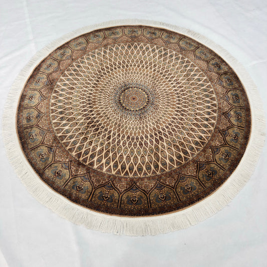 Persian Silk Round Rug | Pure Silk Abresham | 5 ft x 5 ft | 1600 Reeds