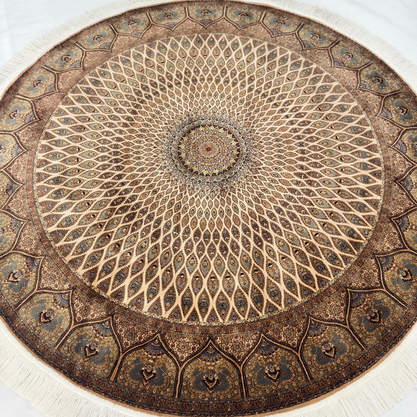 Persian Silk Round Rug | Pure Silk Abresham | 5 ft x 5 ft | 1600 Reeds
