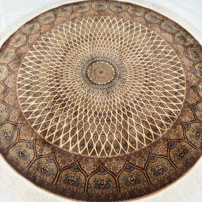 Persian Silk Round Rug | Pure Silk Abresham | 5 ft x 5 ft | 1600 Reeds
