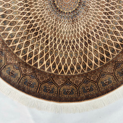 Persian Silk Round Rug | Pure Silk Abresham | 5 ft x 5 ft | 1600 Reeds
