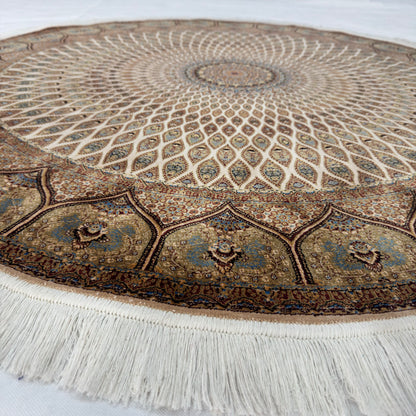 Persian Silk Round Rug | Pure Silk Abresham | 5 ft x 5 ft | 1600 Reeds