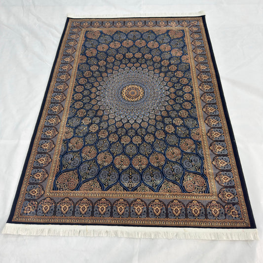 Persian Silk Medallion Rug 4 ft x 6 ft | 1600 Reed Pure Silk Abresham