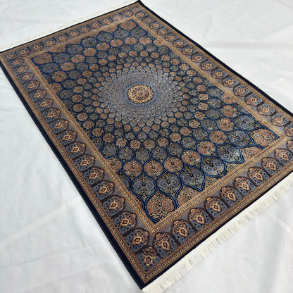 Persian Silk Medallion Rug 4 ft x 6 ft | 1600 Reed Pure Silk Abresham