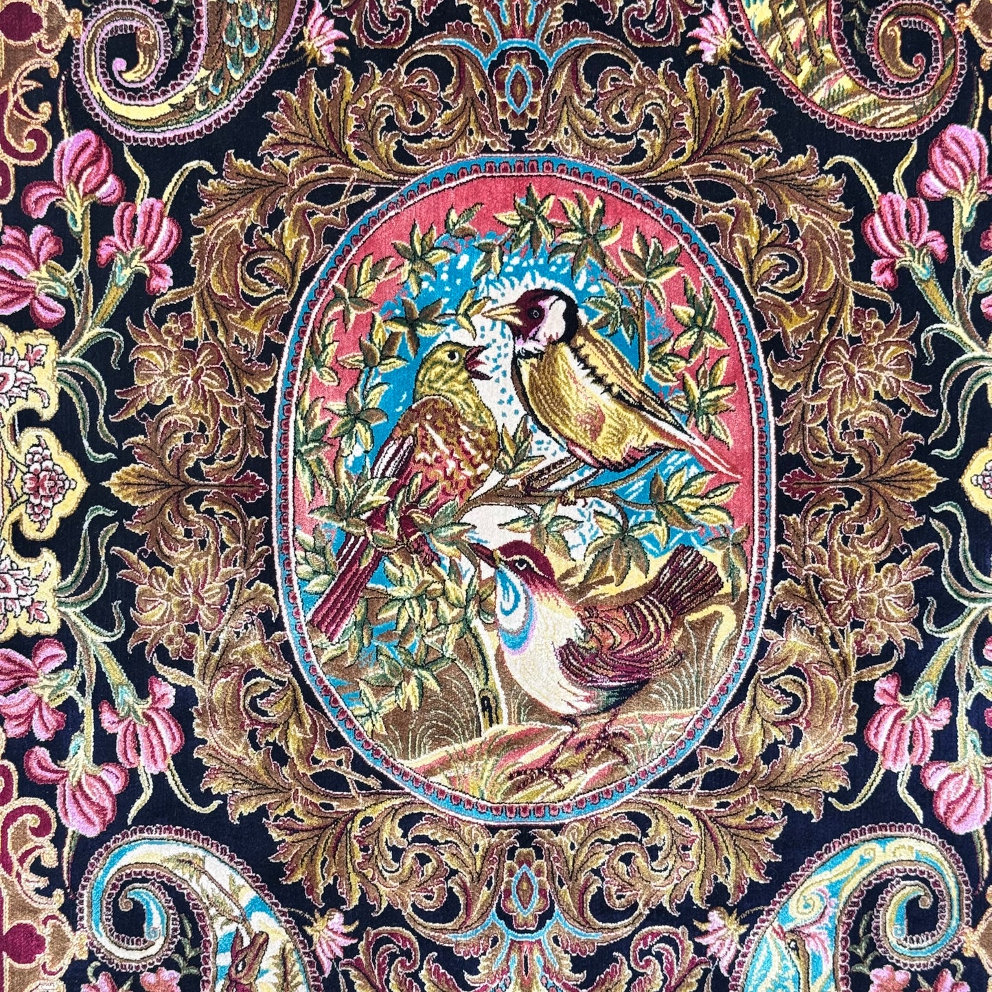 Persian Silk Qajar Pictorial Rug 3 ft x 5 ft | 1600 Reeds