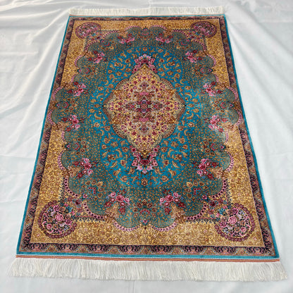 Persian Silk Tabriz Floral Medallion Rug 3 ft x 5 ft | 1600 Reeds