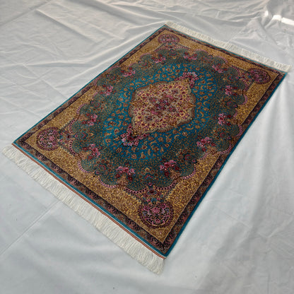 Persian Silk Tabriz Floral Medallion Rug 3 ft x 5 ft | 1600 Reeds