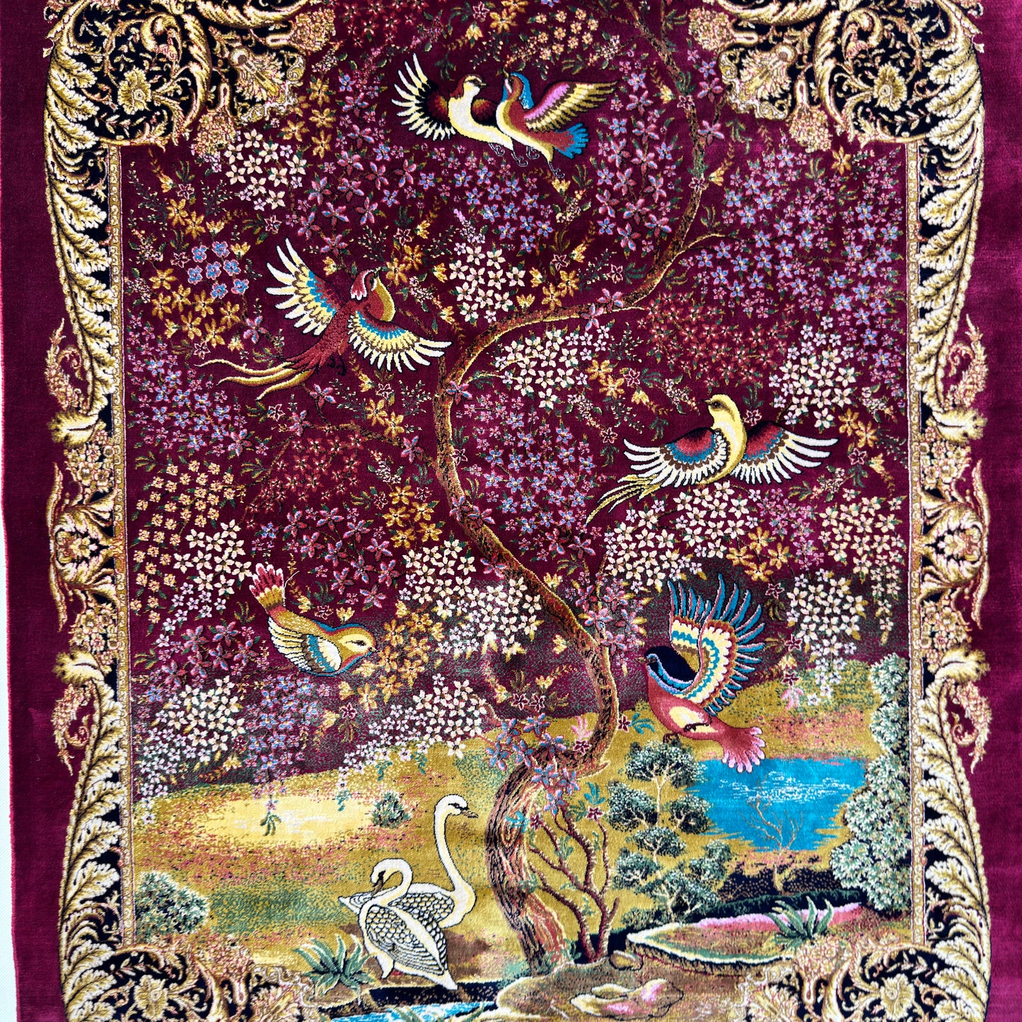 Persian Silk Bird of Paradise Rug 2.5 ft x 4 ft | 1600 Reeds Iranian