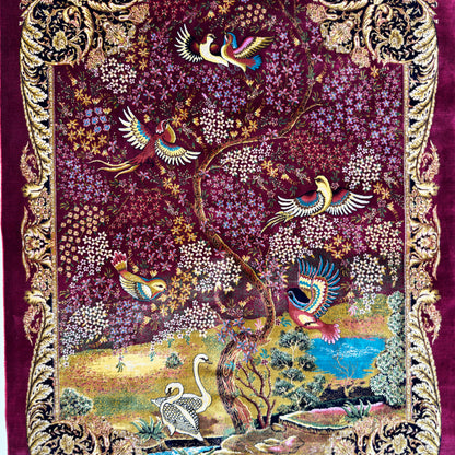 Persian Silk Bird of Paradise Rug 2.5 ft x 4 ft | 1600 Reeds Iranian