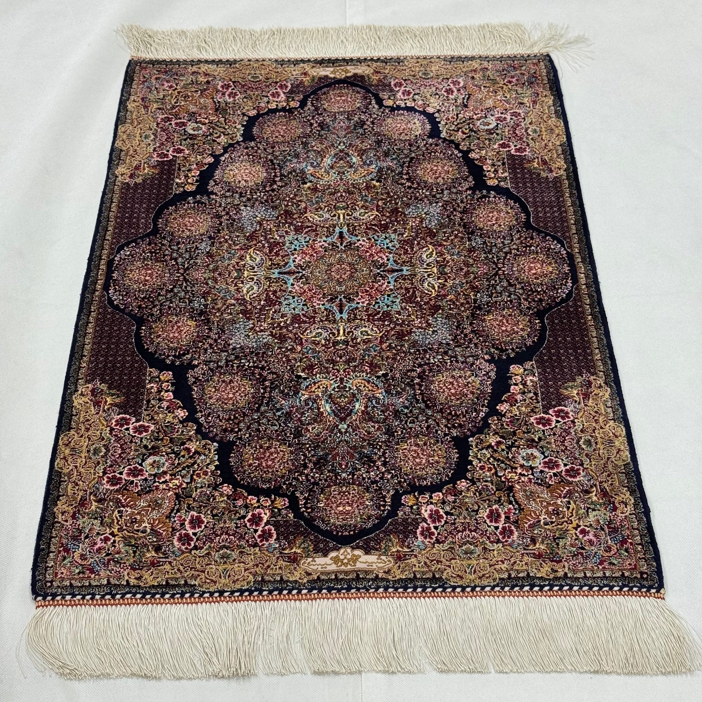 Persian Silk Abresham Rug 2 ft x 3 ft | 1600 Reed Machine-Made Iran