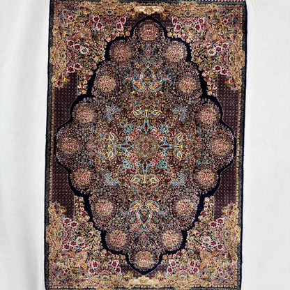 Persian Silk Abresham Rug 2 ft x 3 ft | 1600 Reed Machine-Made Iran