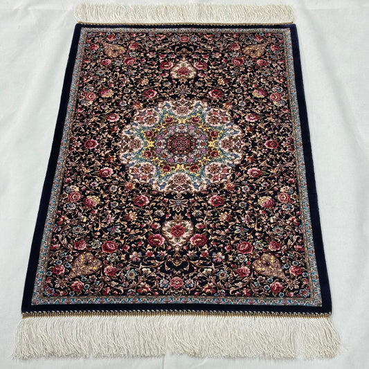 Persian Silk Floral Medallion Rug 2 ft x 3 ft | 1600 Reed Iranian Abresham