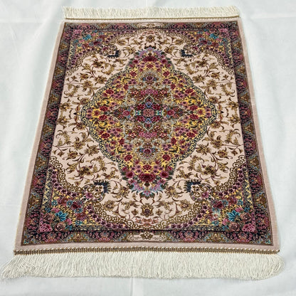 Persian Silk Floral Medallion Rug 2 ft x 3 ft | 1600 Reed Iranian Abresham
