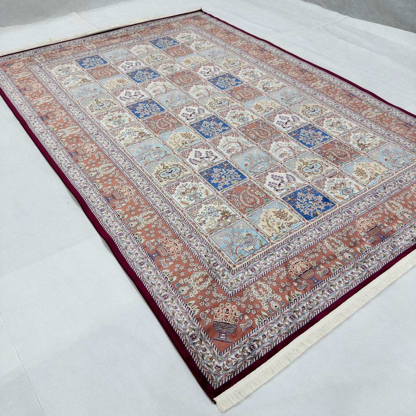 Persian Garden Silk Rug 7 ft x 10 ft | 1600 Reed Pure Silk Abresham