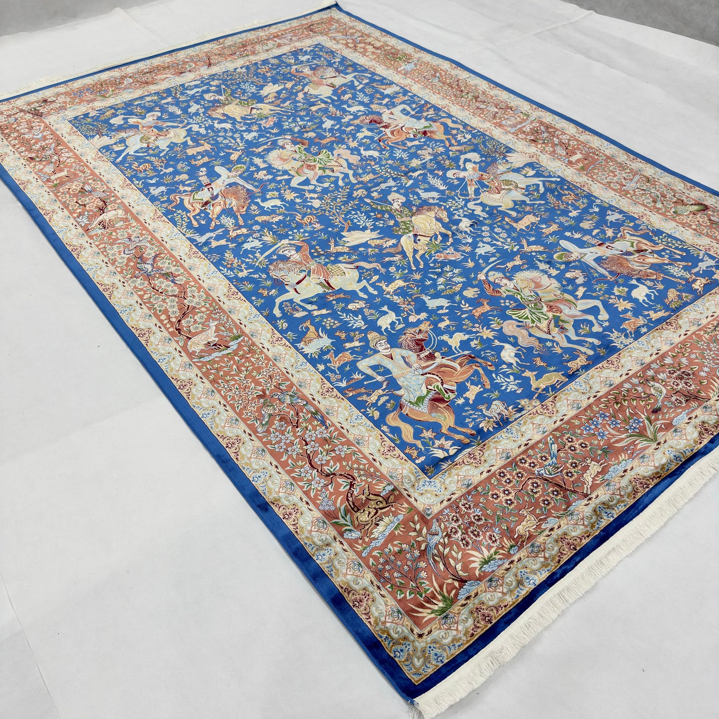 Persian Silk Hunting Scene Rug 7 ft x 10 ft | 1600 Reeds