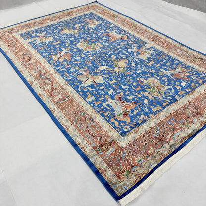 Persian Silk Hunting Scene Rug 7 ft x 10 ft | 1600 Reeds