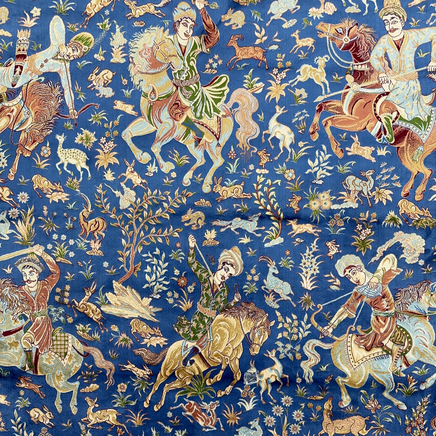 Persian Silk Hunting Scene Rug 7 ft x 10 ft | 1600 Reeds