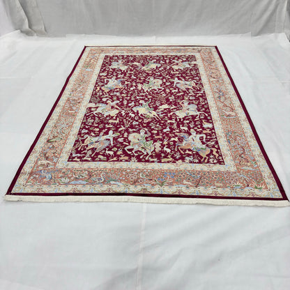 Persian Silk Hunting Scene Rug 7 ft x 10 ft | 1600 Reed Pure Silk