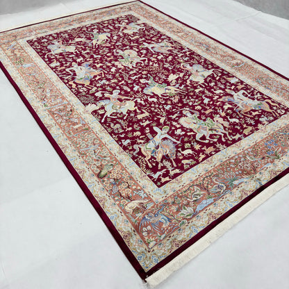 Persian Silk Hunting Scene Rug 7 ft x 10 ft | 1600 Reed Pure Silk