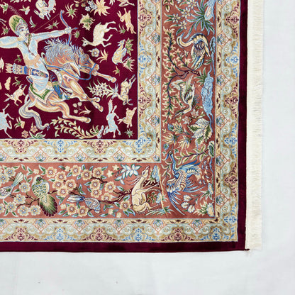 Persian Silk Hunting Scene Rug 7 ft x 10 ft | 1600 Reed Pure Silk