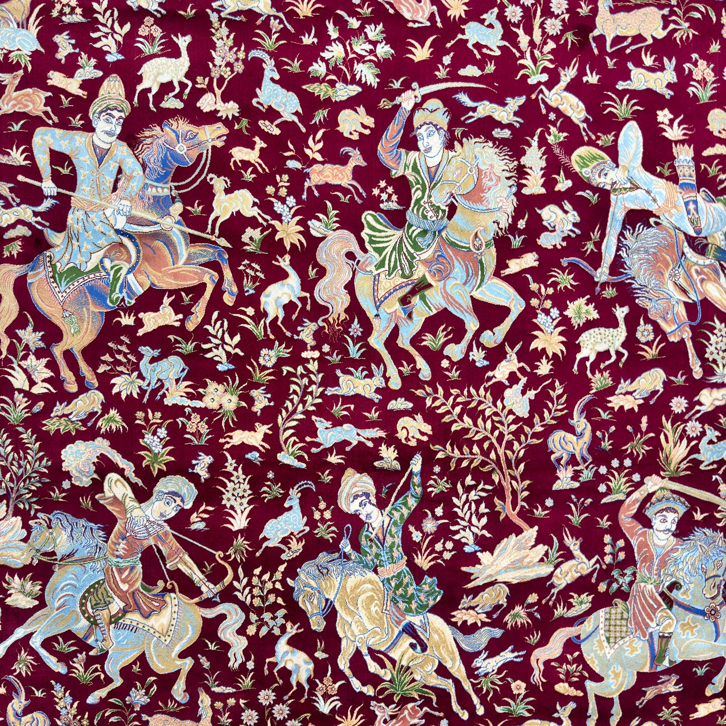 Persian Silk Hunting Scene Rug 7 ft x 10 ft | 1600 Reed Pure Silk