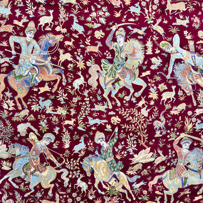 Persian Silk Hunting Scene Rug 7 ft x 10 ft | 1600 Reed Pure Silk