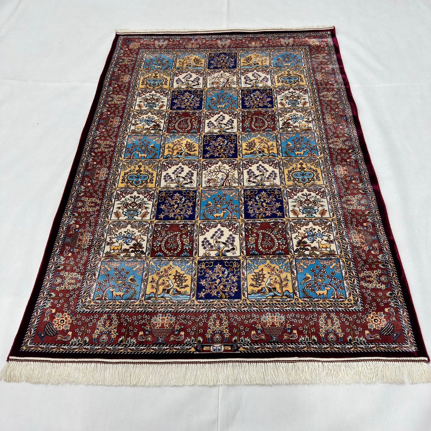 Persian Garden Silk Rug 4 ft x 6 ft | Pure Silk Abresham | 1600 Reeds