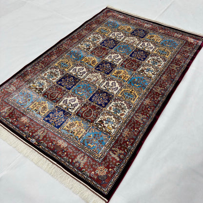 Persian Garden Silk Rug 4 ft x 6 ft | Pure Silk Abresham | 1600 Reeds