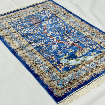 Persian Silk Blossom Tree Rug 4 ft x 6 ft | Pure Silk Abresham | 1600 Reeds