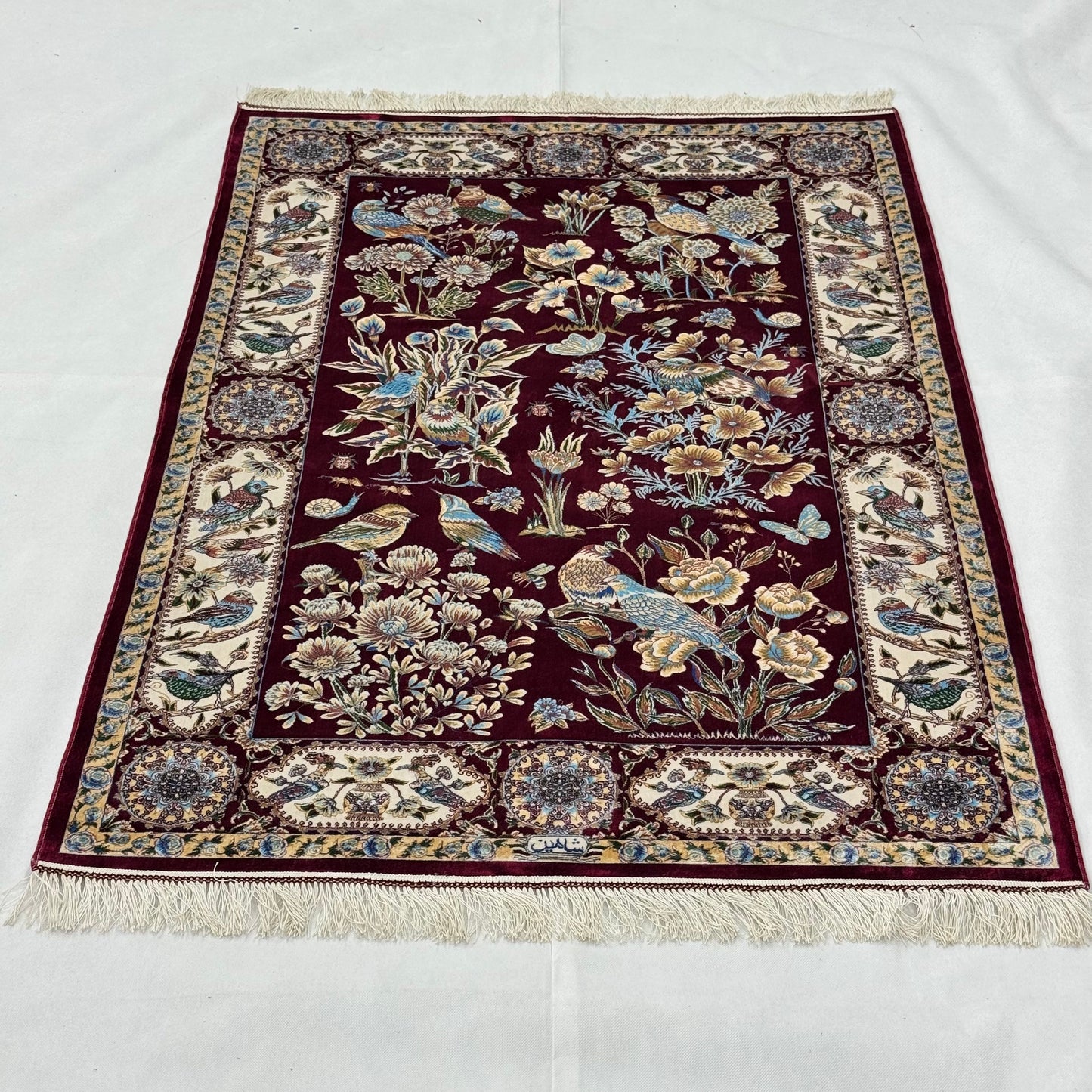 Persian Silk Bird & Floral Garden Rug 4 ft x 6 ft | 1600 Reed Pure Silk