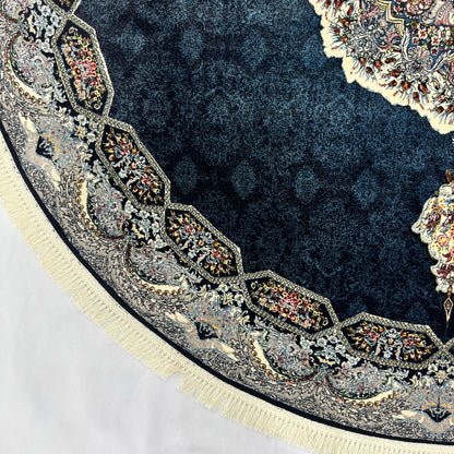 8.25 ft x 8.25 ft Round Persian Navy Acrylic Rug | 1000 Reed Floral Medallion, Iran