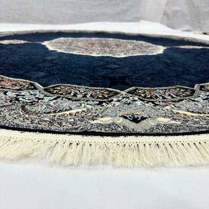 8.25 ft x 8.25 ft Round Persian Navy Acrylic Rug | 1000 Reed Floral Medallion, Iran